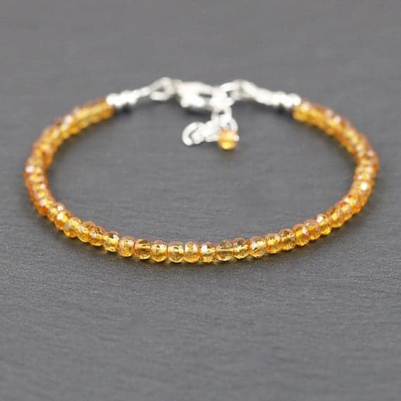 925 sterling Silver Personalized Gift 3mm stacking Yellow Citrine Bracelet Rondelle, Faceted 7" for mens, womens, gf, bf & Adult.
