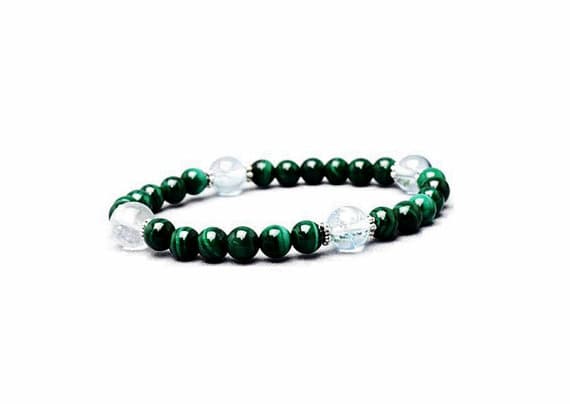 Artisan Loose 8mm Green Natural Malachite  Stretchable Bracelet Round, Smooth 18cm for mens, womens, gf, bf and adults.