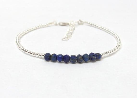 925 sterling silver Galaxy Jewelry 2.5-3mm Blue Lapis lazuli  stacking Bracelet Rondelle, Faceted 18cm for mens, womens, gf, bf and adults.