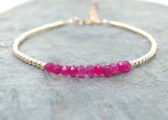 925 sterling silver Blush Jewelry 3mm Pink Ruby stacking Bracelet Rondelle, Faceted 18cm for mens, womens, gf, bf and adults.