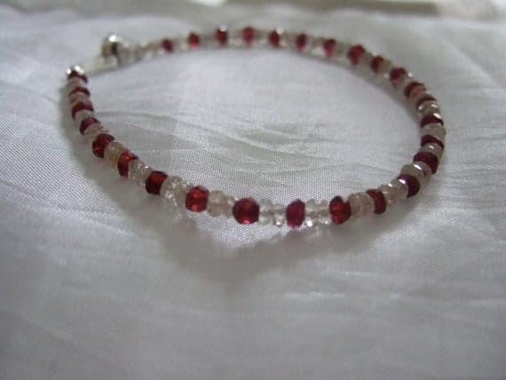 Red Faceted Garnet, January's Birthstone, and Clear Zircon 6.75" Gem Bracelet with 925 Sterling Silver 3mm Code- WAR6161