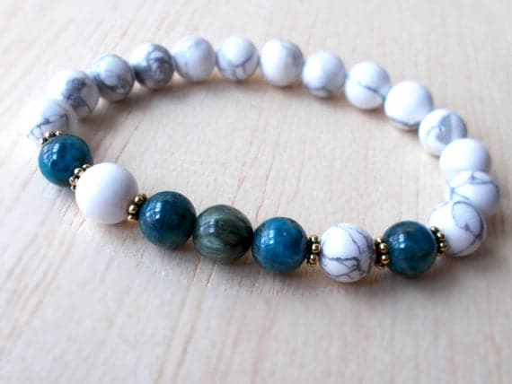 Howlite Bracelet, Apatite Bracelet, Weight Loss Jewelry Motivation Bracelet, Blue Healing Crystal Bracelet, Seraphinite, 5mm Code- WAR6853