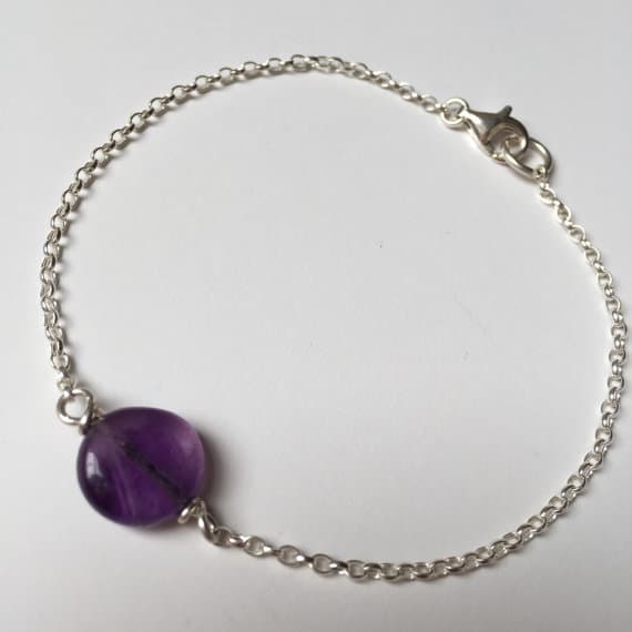 925 sterling Silver Dainty Slave Loose 10mm stacking Purple AMETHYST Bracelet Coin, Smooth 7" for mens, womens.