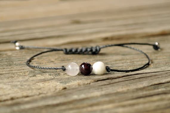 Handmade Beaded 6mm adjustable Multi Rose Quartz, Moonstone, Garnet Bracelet Round, Smooth 7" for mens, womens, GF, BF, Adults.