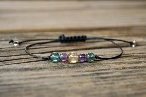 Empath Protection 6mm adjustable Multi Citrine, Amethyst, Apatite Bracelet Round, Smooth 7" for mens, womens, GF, BF, Adults.