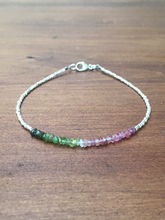 AAA++ Rare Quality Shaded Watermelon Tourmaline and Karen Hill Tribe Silver Plated Bracelet , Beaded bracelet, Gemstone bracelet, October Birthstone bracelet 2.5mm Code- TJH10