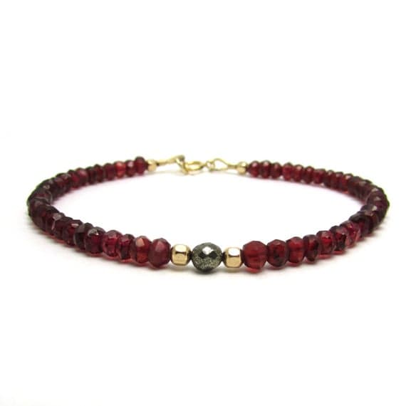 24k gold Plated Handmade Beaded, gold helling 3.5 mm Stracking red RED Garnet Bracelet Rondelle, Faceted 7" for mens, womens, GF, BF, Adults.
