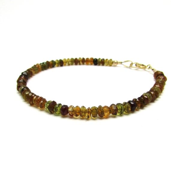 24k gold Plated Bridesmaid Jewelry 3.5 mm Stracking Multi Petro tourmaline Bracelet Rondelle, Faceted 7" for mens, womens, GF, BF, Adults.