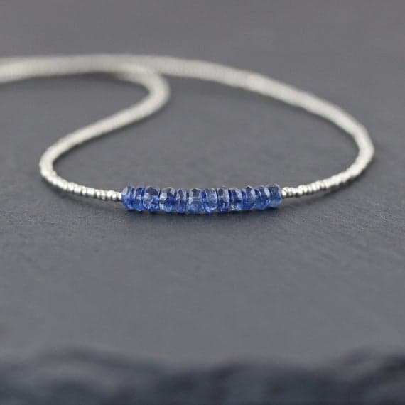 925 sterling Silver Wholesale 3.5mm stacking Blue Kyanite, Czech Seed Bead  Necklace Rondelle, Faceted 16" for mens, womens, gf, bf & Adult.
