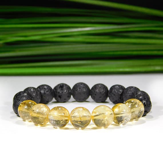 Jewelry Energy 10mm Stretchable Black & Yellow Citrine and Lava Rock Bracelet Round, Smooth 7.5" for mens, womens, gf, bf & Adult.