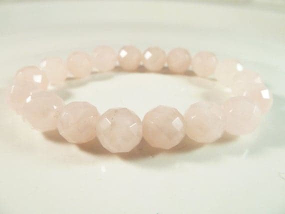 memorial gift 10mm Stretchable Pink Rose Quartz  Bracelet Round, Faceted 7.5" for mens, womens, gf, bf & Adult.