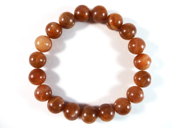good luck gift 10mm Stretchable Orange Sunstone Bracelet Round, Smooth 7.5" for mens, womens, gf, bf & Adult.