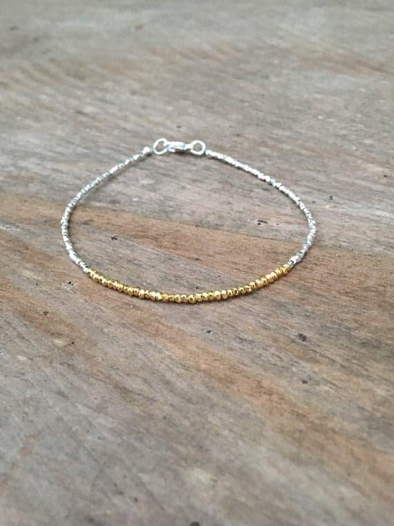 AAA++ Rare Quality Gold  and Karen Hill Tribe Silver Plated Bracelet , Beaded Gold  and Silver Plated Bracelet  1 mm Code- TJH38