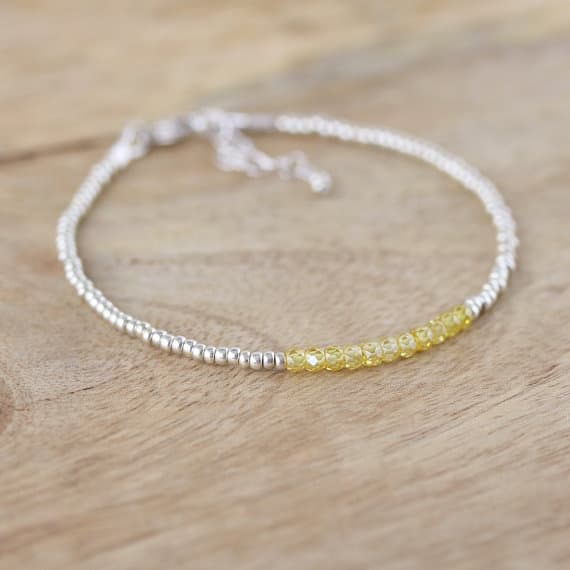 925 sterling Silver Jewelry Energy 3mm stacking Yellow Yellow Zircon Bracelet Rondelle, Faceted 7" for mens, womens, gf, bf & Adult.