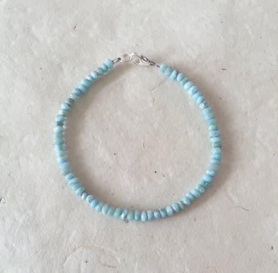 Larimar Sterling Silver Beaded Bracelet, Boho Stacking Bracelet, Layering Bracelet, Women's Bracelet 3.5 - 4 mm Code- WAR6405