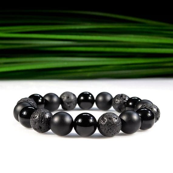 Galaxy Jewelry 10mm Stretchable Black Onyx and Lava Bracelet Round, Smooth 7.5" for mens, womens, gf, bf & Adult.