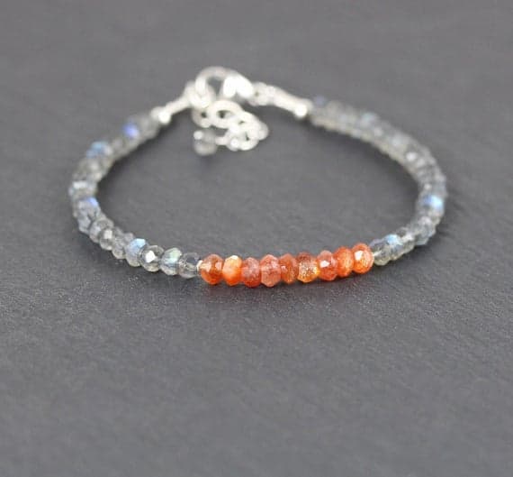 925 sterling Silver Super sale Silver Helling 3.5-4mm stacking Multi Sunstone & Labradorite Bracelet Rondelle, Faceted 7" for mens, womens, gf, bf & Adult.