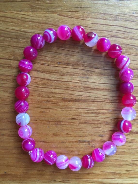 Grounding 6mm Pink Pink agate Stretchable Bracelet Round, Smooth 18cm for mens, womens, gf, bf and adults.