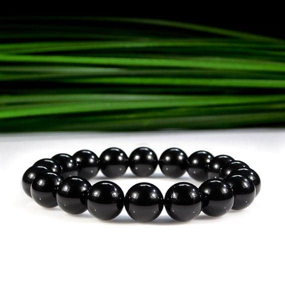 Jewelry Energy 10mm Stretchable Black Onyx Bracelet Round, Smooth 7.5" for mens, womens, gf, bf & Adult.