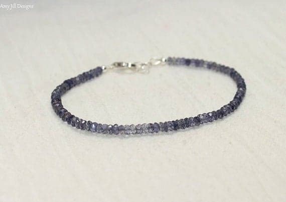 925 sterling Silver Blush Jewelry 3mm stacking Blue Iolite Bracelet Rondelle, Faceted 7" for mens, womens, gf, bf & Adult.