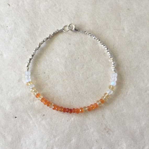 Carnelian Citrine Moonstone Karen Hill Tribe Thai Silver Beaded Bracelet, Sundance Style, Boho Stack Bracelet 3-4mm Code- WAR6409