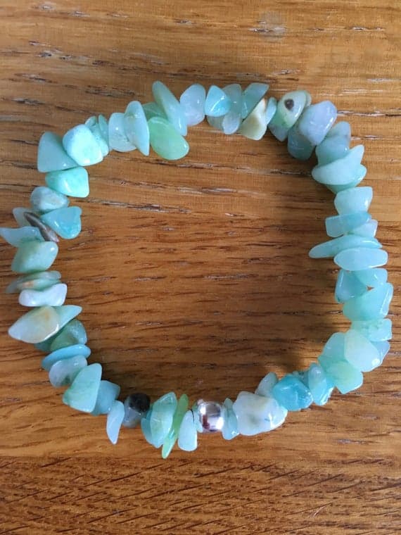 925 sterling silver good luck gift Free Size Sky Blue Amazonite Stretchable Bracelet Chip, faceted 18cm for mens, womens, gf, bf and adults.