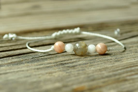 good luck gift 8mm adjustable Multi Labradorite, Moonstone, Sunstone Bracelet Round, Smooth 7" for mens, womens, GF, BF, Adults.