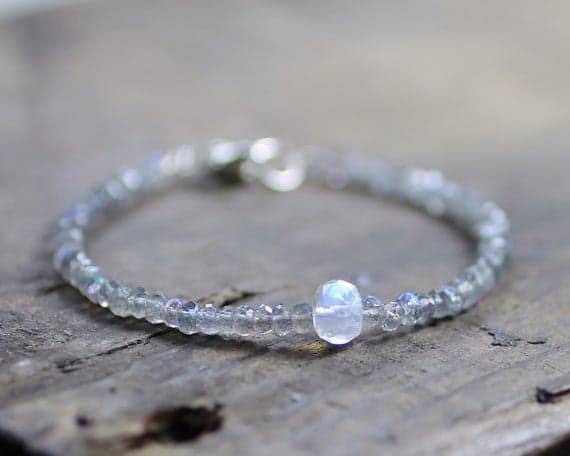 925 sterling silver Blush Jewelry 5.5-6mm Multi Colour Labradorite & Moonstone stacking Bracelet Round, Faceted 18cm for mens, womens, gf, bf and adults.