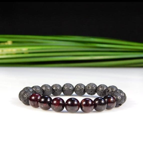 Empath Protection 8mm Stretchable Black & Red Garnet and Lava Rock Bracelet Round, Smooth 7" for mens, womens, gf, bf & Adult.