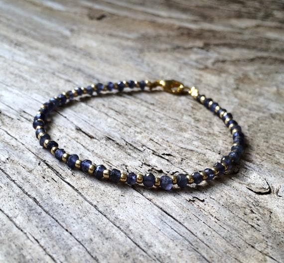 24k gold Plated Super sale Gold Helling 3-4mm stacking Blue iolite Bracelet Rondelle, Faceted 7" for mens, womens, gf, bf & Adult.