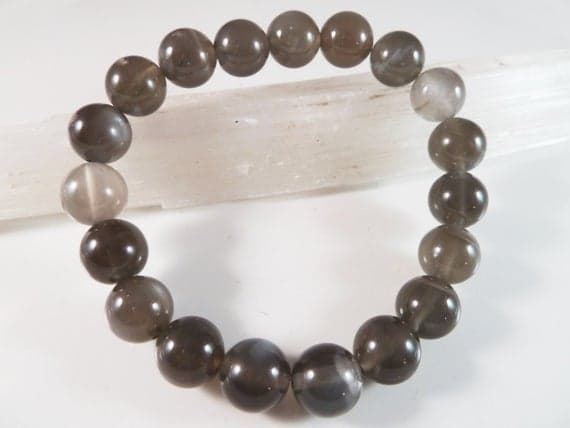 Rock Gift 9.5mm Stretchable Black Black Moonstone Bracelet Round, Smooth 7.5" for mens, womens, gf, bf & Adult.
