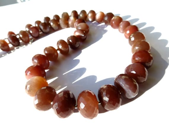 925 sterling Silver Dainty Slave Loose Silver Helling Balls 12mm stacking Multi Genuine moonstone Necklace Rondelle, Faceted 17" for mens, womens.