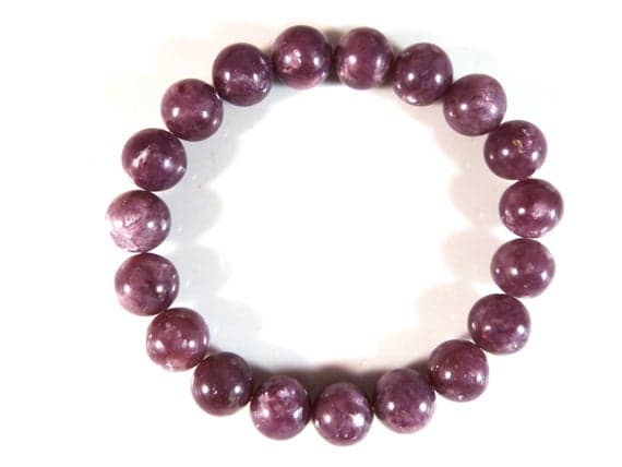 Positive Energy 10mm Stretchable Purple Purple Lepidolite Bracelet Round, Smooth 7.5" for mens, womens, gf, bf & Adult.