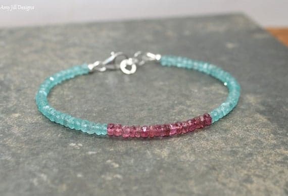 925 sterling Silver Super sale 3.5mm stacking Blue & Pink Pink Tourmaline and Apatite  Bracelet Rondelle, Faceted 7" for mens, womens, gf, bf & Adult.