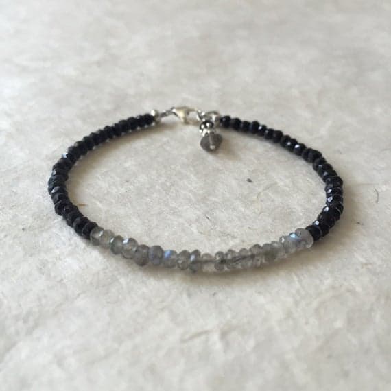 Black Spinel Labradorite Beaded Bracelet, Sundance Style, Boho Bracelet, Mother's Day Gift, Birthday Gift, Gifts for Her 3-4mm Code- WAR6413