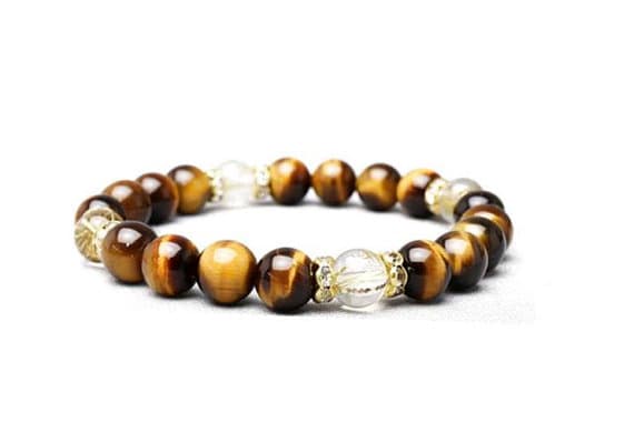 Anniversary Gift 10mm Multi Colour Tiger Eye Gold  Rutilated Quartz Stretchable Bracelet Round, Smooth 18cm for mens, womens, gf, bf and adults.