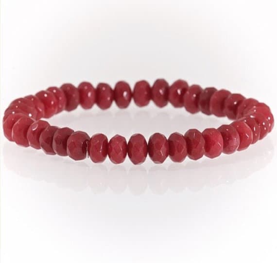 Anniversary Gift 5x8mm Red Red Ruby  Stretchable Bracelet Rondelle, Faceted 18cm for mens, womens, gf, bf and adults.