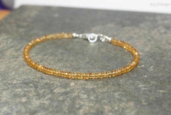 925 sterling Silver Galaxy Jewelry 3mm stacking Yellow Citrine Bracelet Rondelle, Faceted 7" for mens, womens, gf, bf & Adult.