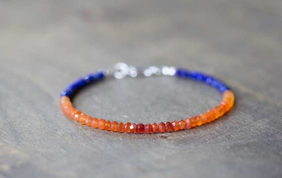 925 sterling silver Empath Protection 3-3.5mm Multi Colour Carnelian & Lapis stacking Bracelet Rondelle , Faceted 18cm for mens, womens, gf, bf and adults.