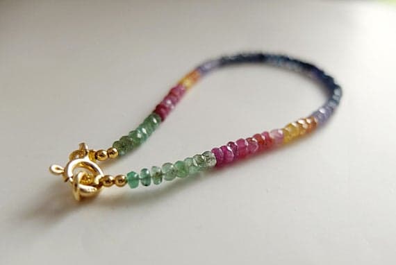 AAA++ Rare Quality Multigem colorful bracelet !Ombre Rainbow Gemstone Bracelet Faceted Multi-Gemstone Rainbow Ruby, Emerald, sapphire,Tanzanite ,stacking 2/3 mm Code- TJH54