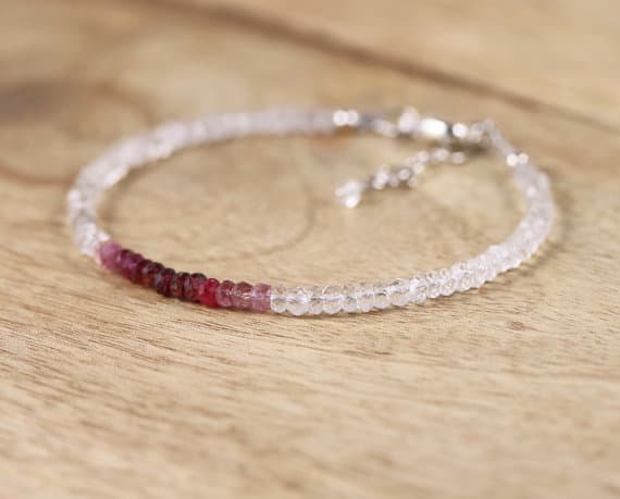925 sterling Silver Dainty Slave Loose 3.5mm stacking Multi Berry Red  Spinel & White Sparkle Topaz  Bracelet Rondelle, Faceted 7" for mens, womens, gf, bf & Adult.