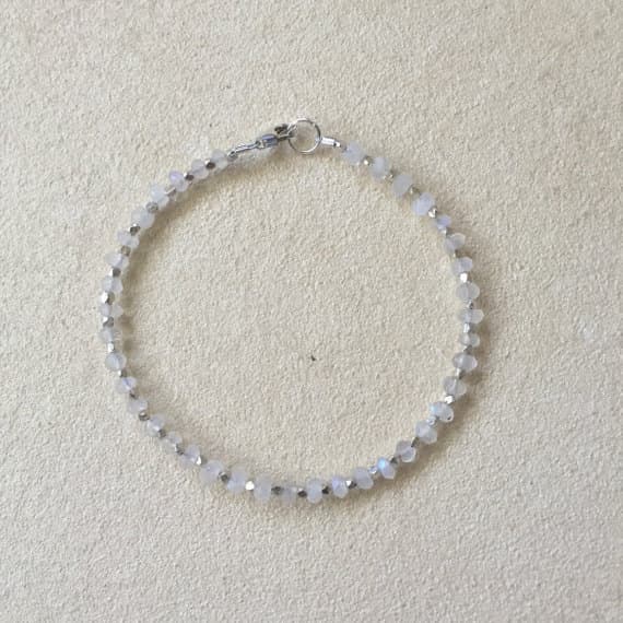 Moonstone Karen Hill Tribe Thai Silver Beaded Bracelet, Sundance Style, Boho Bracelet, June Birthstone, Birthday Gift, Layering Bracelet 3-4 mm Code- WAR6424