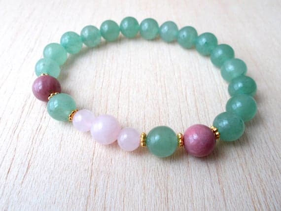 Green Aventurine Bracelet Wrist Mala Beads Bracelet Rhodonite Rose Quartz Love Mala Yoga Beads Gemstone Jewelry - 5mm Code- WAR6852