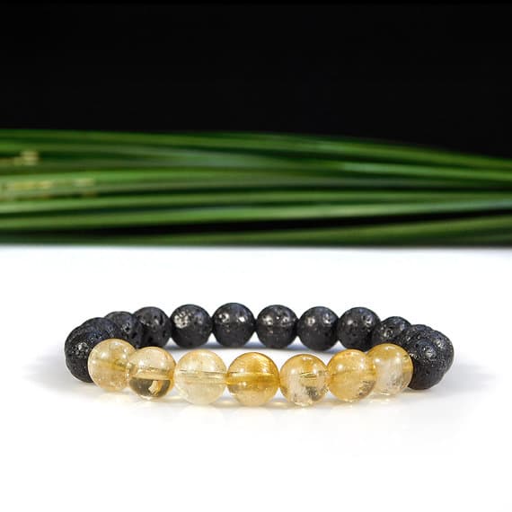 Empath Protection 8mm Stretchable Black & Yellow Citrine and Lava Rock  Bracelet Round, Smooth 7" for mens, womens, gf, bf & Adult.