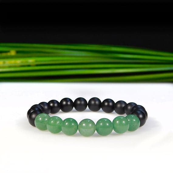 Dainty Slave Loose 8mm Stretchable Black & Green Aventurine and Matte Onyx Bracelet Round, Smooth 7" for mens, womens, gf, bf & Adult.