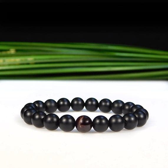 Blush Jewelry 8mm Stretchable Black & Red Garnet and Matte Onyx Bracelet Round, Smooth 7" for mens, womens, gf, bf & Adult.