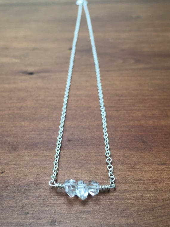 AAA++ Rare Quality Herkimer Diamond with Karen Hill Tribe bead Necklace, Sterling Silver PlatedChain, Gemstone necklace 4-5 mm Code- TJH46