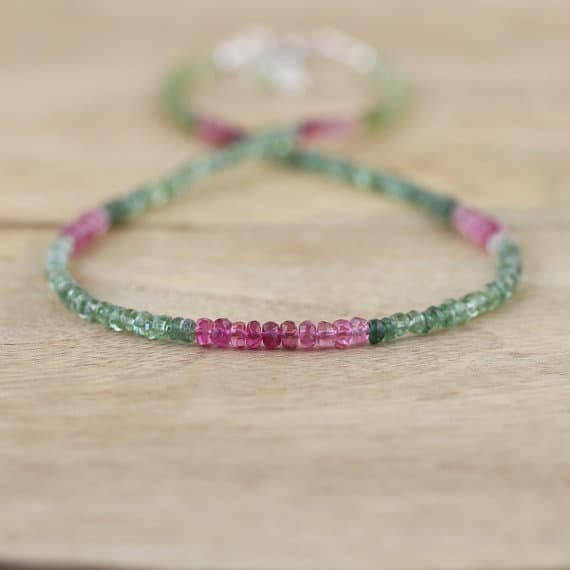 925 sterling Silver good luck gift 3-3.5mm stacking Multi Watermelon Tourmaline  Necklace Rondelle, Faceted 16" for mens, womens, gf, bf & Adult.