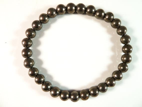 Unique Wedding Gift 6mm Stretchable Silver Pyrite Bracelet Round, Smooth 7" for mens, womens, gf, bf & Adult.