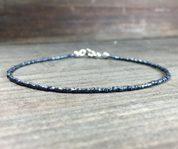 Black silver bracelet oxidized silver beaded bracelet hill tribe silver beaded bracelet finesilver black silver beaded bracelet dark silver 2mm Code- WAR6718